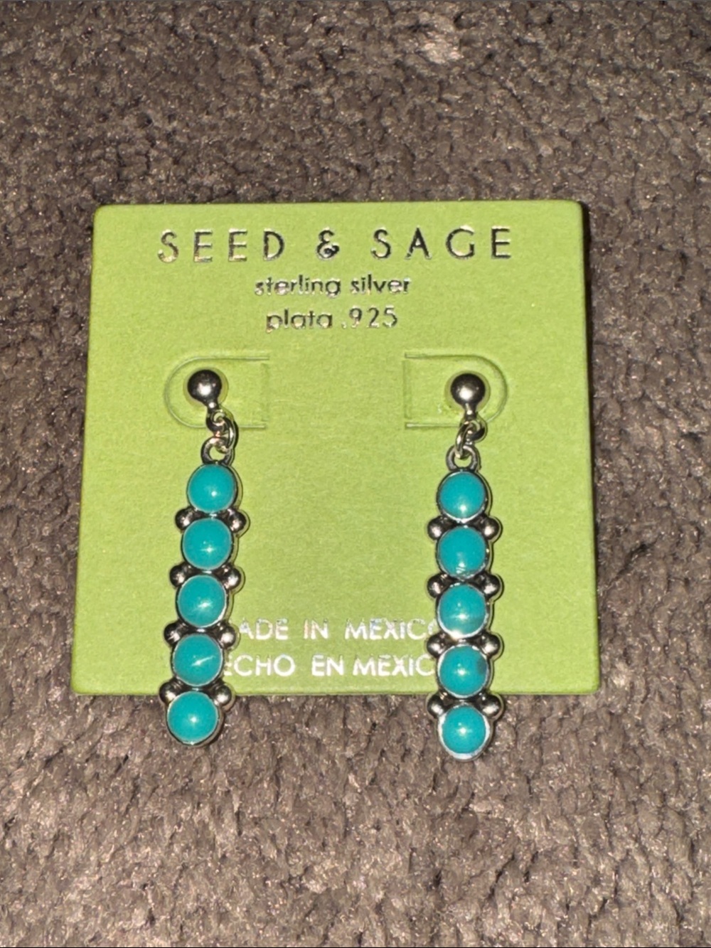 Seed & Sage Sterling Silver Turquoise Dangle Earrings .925 Made in Mexico